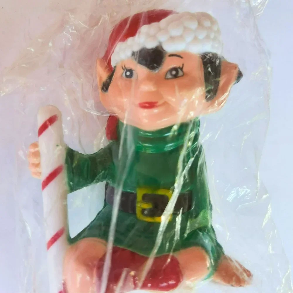 3 Vintage J.S.N.Y. Co. Plastic Santa Elves Christmas Shelf Sitter Stocking Hooks